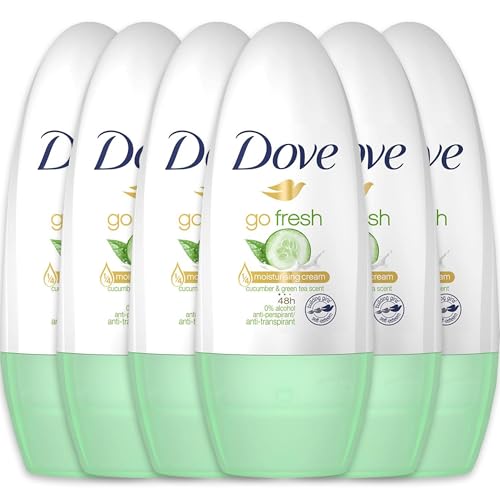 Dove Roll on Deodorant Travel Size TSA Approved, Cucumber and Green Tea Scent Antiperspirant Deodorant for Women, 48 Hour Sweat Protection, On The Go, 1.4 oz (Pack of 6)